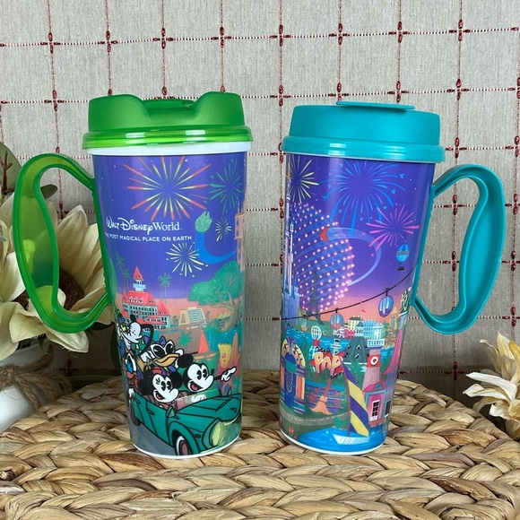 Set Of 2 Walt Disney World Resort Anniversary Refillable Flip Lid & Handle Cups - Picture 1 of 7